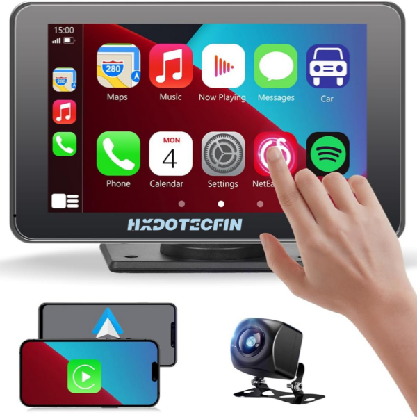 HXDOTECFIN  9 Inch Portable Wireless Apple Carplay & Android Auto,1080p Backup Camera DVR for al